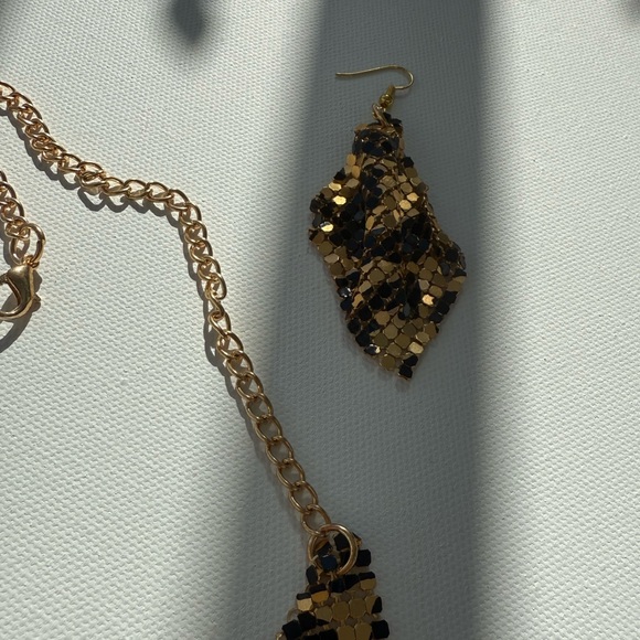Leopard Set Beautiful Bib Necklace & Dangle Earrings Vintage Elegant Statement - Picture 8 of 10